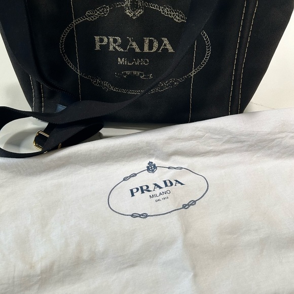 Prada Canapa Black Canvas Tote Bag - Picture 13 of 13